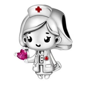 Pandora 925 Sterling Silver Nurse Charm with Red and Purple Accents